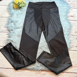 NWT Cemi Ceri Faux Leather Panel Mixed Media Black Leggings Sz M